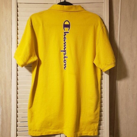 Champion Yellow Polo Shirt with Big C Chenille Logo | Men's M - Picture 2 of 5